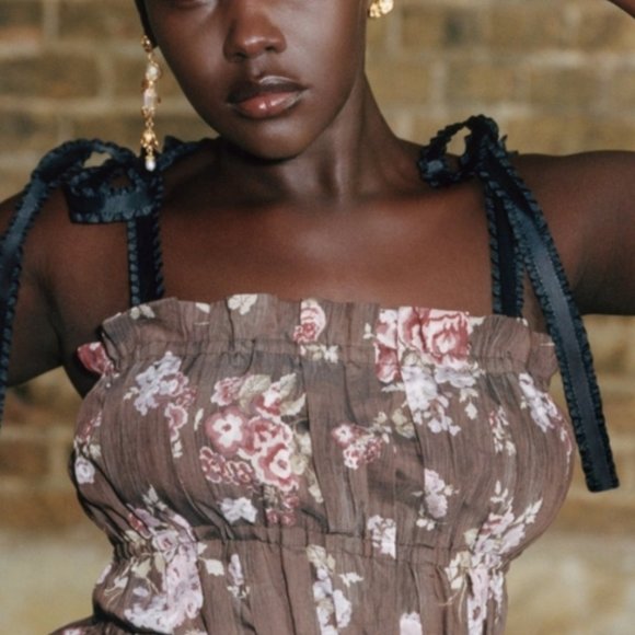 NWOT Brock Collection X H&M, Floral Ribbon Tie Up Top (Small) - Picture 6 of 8